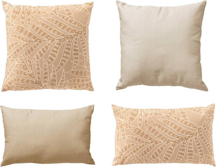 Dutch Decor Set van 4 buitenkussens Outdoor beige 45x45 cm 40x60 cm inclusief binnenkussens Waterafstotend + UV bestendig