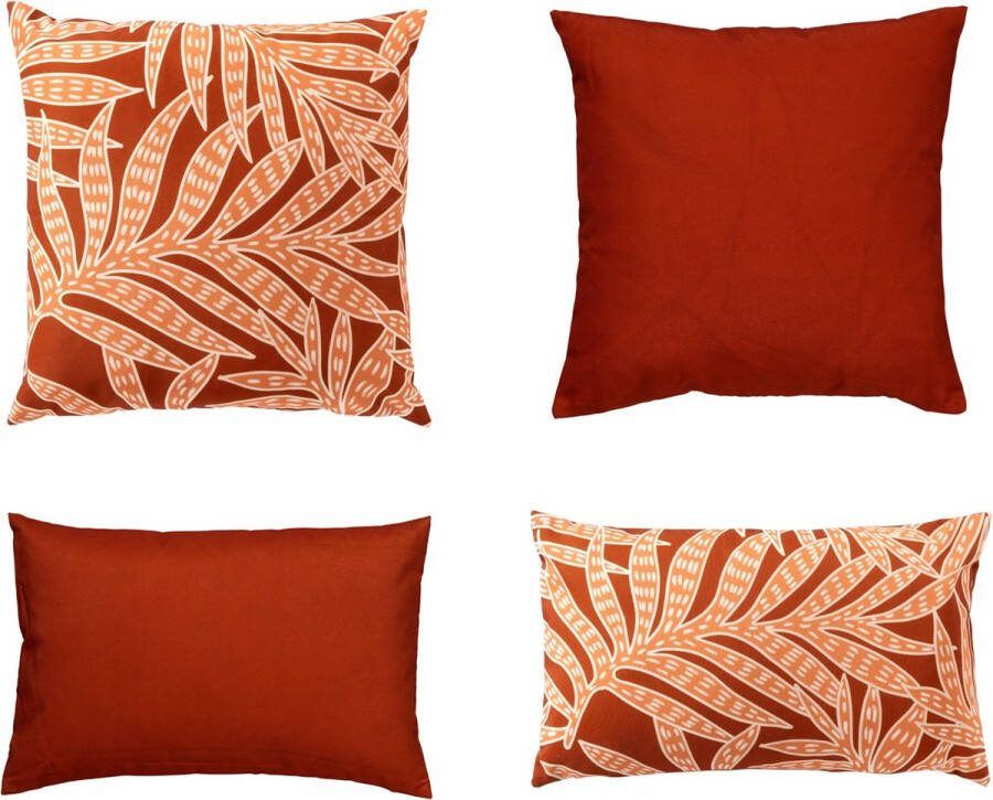 Dutch Decor Set van 4 buitenkussens Outdoor oranje 45x45 cm 40x60 cm inclusief binnenkussens Waterafstotend + UV bestendig