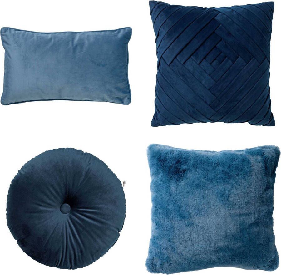 Dutch Decor Set van 4 sierkussens blauw donkerblauw lichtblauw 45x45 cm 40x40 cm 30x50 cm inclusief binnenkussens Luxe en superzachte stoffen