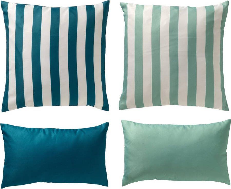 Dutch Decor Set van 4 sierkussens Limited Collectie lichtgroen donkerblauw 45x45 cm 30x50 cm inclusief binnenkussens UV bestendig en waterafstotend