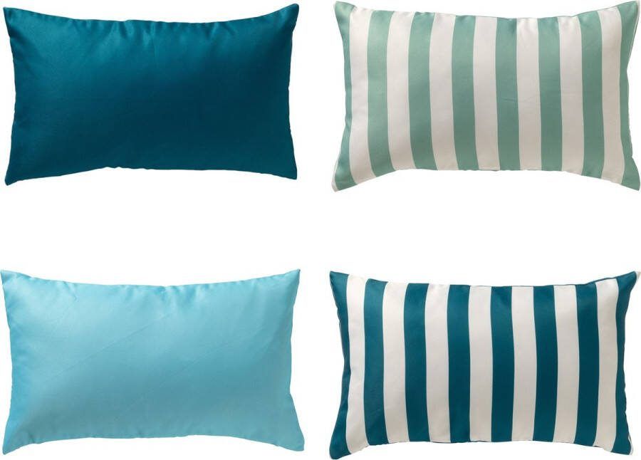 Dutch Decor Set van 4 sierkussens Limited Collectie lichtgroen donkerblauw lichtblauw 30x50 cm inclusief binnenkussens UV bestendig en waterafstotend