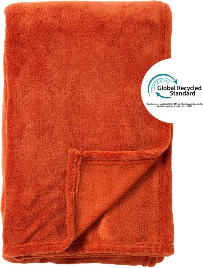 Dutch Decor SIDNEY Plaid Fleece deken van 100% gerecycled polyester – superzacht Eco Line collection 140x180 cm Potters Clay oranje Deken