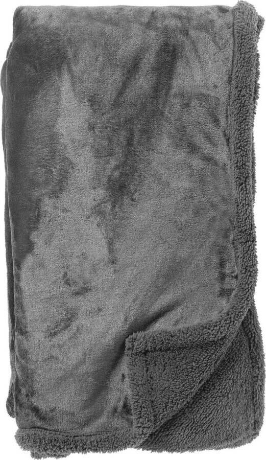 Dutch Decor STANLEY Plaid 150x200 cm fleece deken met teddy en fleece Charcoal Gray antraciet Deken
