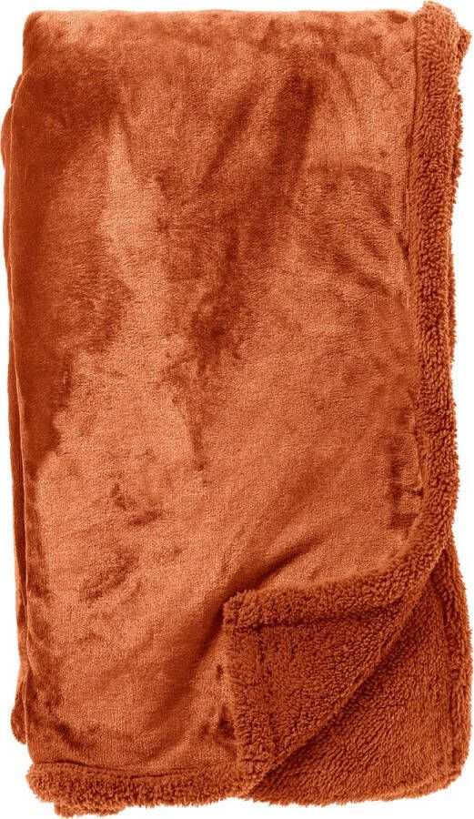 Dutch Decor STANLEY Plaid 150x200 cm fleece deken met teddy en fleece Potters Clay oranje terra