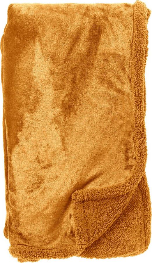 Dutch Decor STANLEY Plaid 150x200 cm fleece deken met teddy en fleece Golden Glow geel Deken
