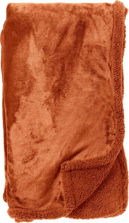 Dutch Decor STANLEY Plaid 150x200 cm fleece deken met teddy en fleece Potters Clay oranje terra Deken