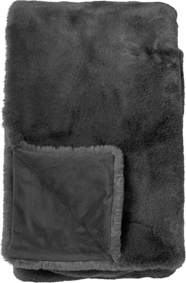 Dutch Decor ZINZI Plaid 140x180 cm bontlook effen kleur Charcoal Gray antraciet