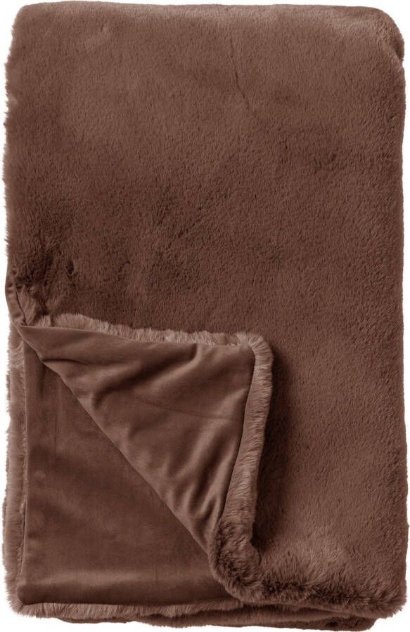 Dutch Decor ZINZI Plaid 140x180 cm bontlook effen kleur Chocolate Martini donkerbruin