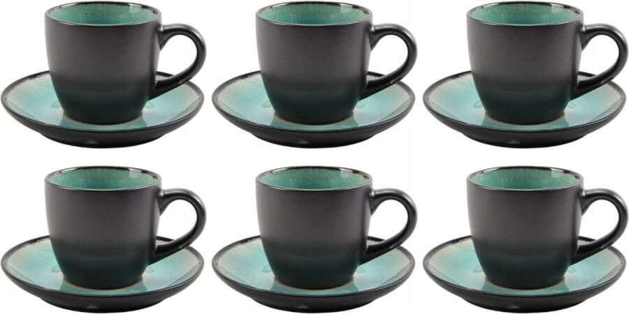 Dutch Kitchen Koffieset 12-delig Turquoise kleur Kop en Schotel Set 6 Persoons
