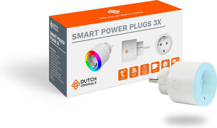 Dutch Originals Slimme Stekker Compacte Smart Plug 3 Plugs Met Timer en Energiemeter Wit Geschikt voor Alexa en Google Home ⌀ 5 x 8 5 cm