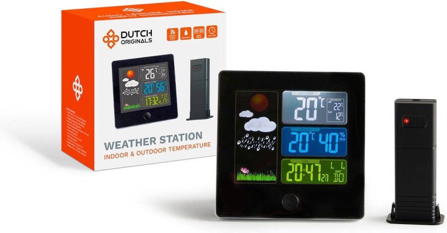 Dutch Originals Weerstation draadloos Weerstation met buitensensor Binnen en Buiten Zwart