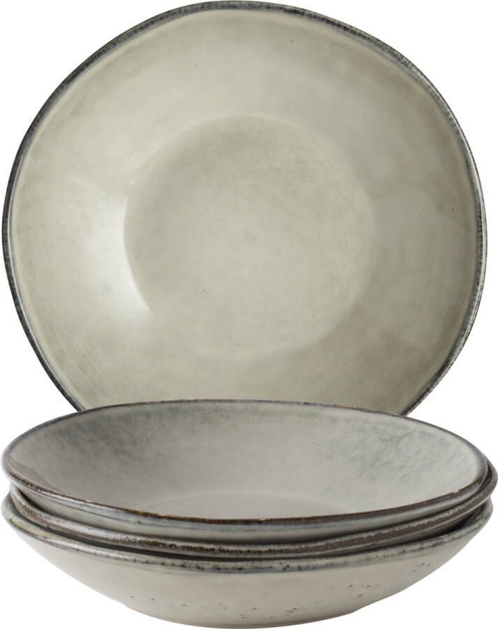 Dutch Rose Organic Diepe Borden set van 4 Ø 23 5cm Stoneware Handgemaakt Creme