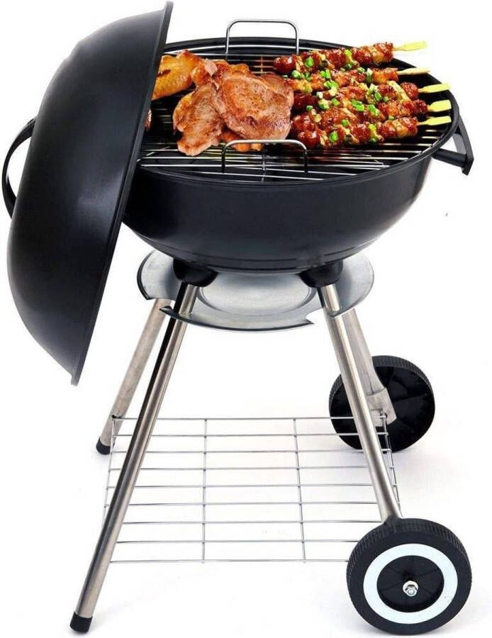 Dutch Standard Houtskoolbarbecue Kogelbarbecue BBQ -45 x 83 centimeter Ronde Barbecue op Wielen Zwart Metaal