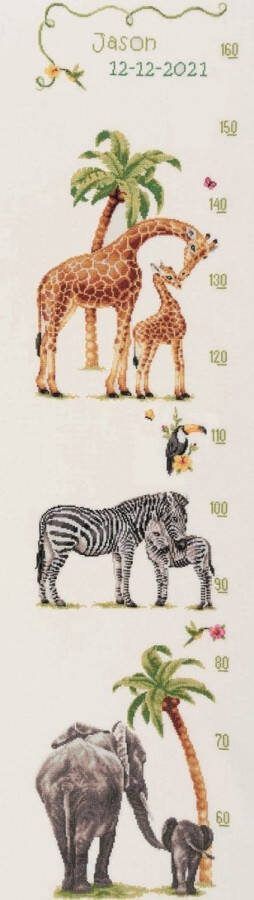 Dutch Stitch Brothers DIY borduurpakket DSB002A Groeikaart Safari Wit Aida 110 x 25 cm