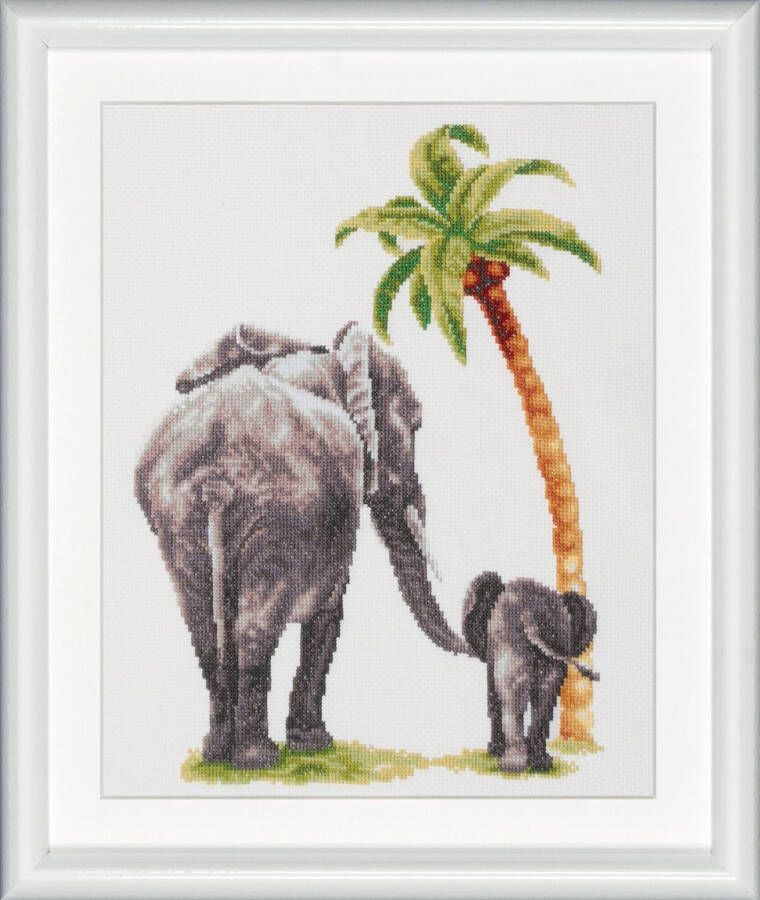 Dutch Stitch Brothers DIY borduurpakket DSB005A Safari Olifant Wit Aida 38 x 25 cm