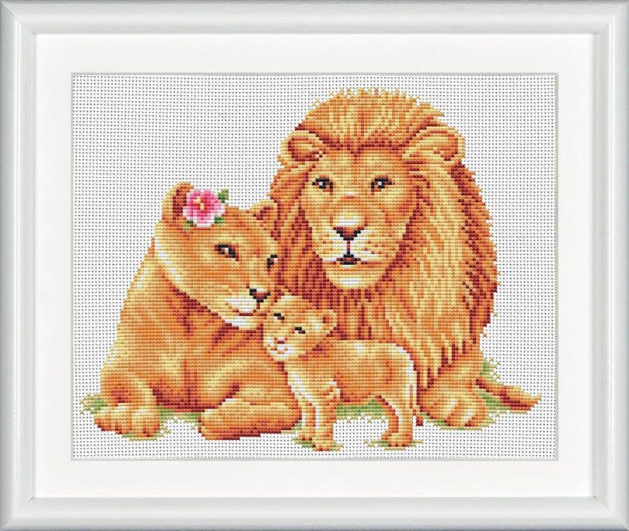 Dutch Stitch Brothers DIY borduurpakket DSB007A Safari Leeuw Wit Aida 21 x 25 cm
