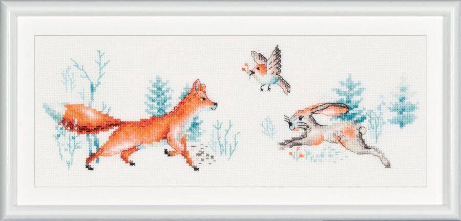 Dutch Stitch Brothers DIY borduurpakket DSB008L Bos dieren Wit Linnen 10 x 30 cm