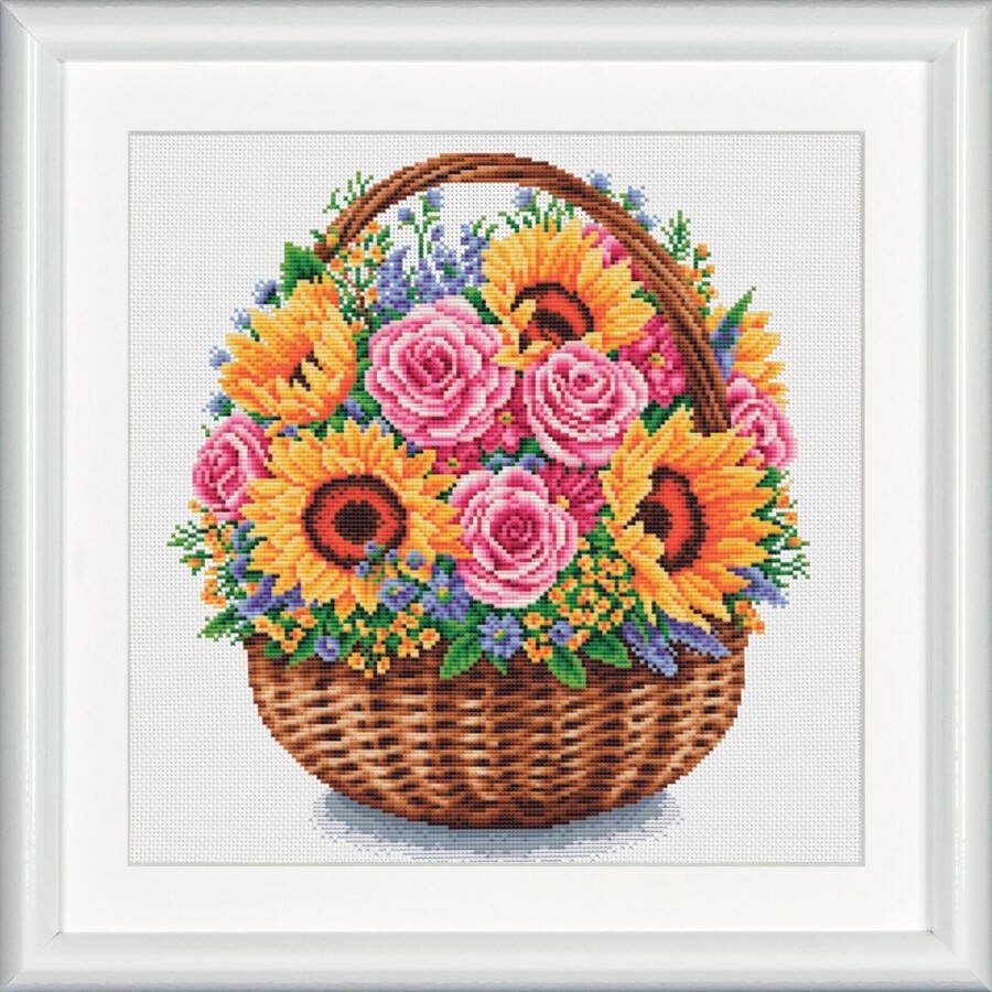 Dutch Stitch Brothers DIY borduurpakket DSB011L Bloemenmand Wit Linnen 32 x 32 cm