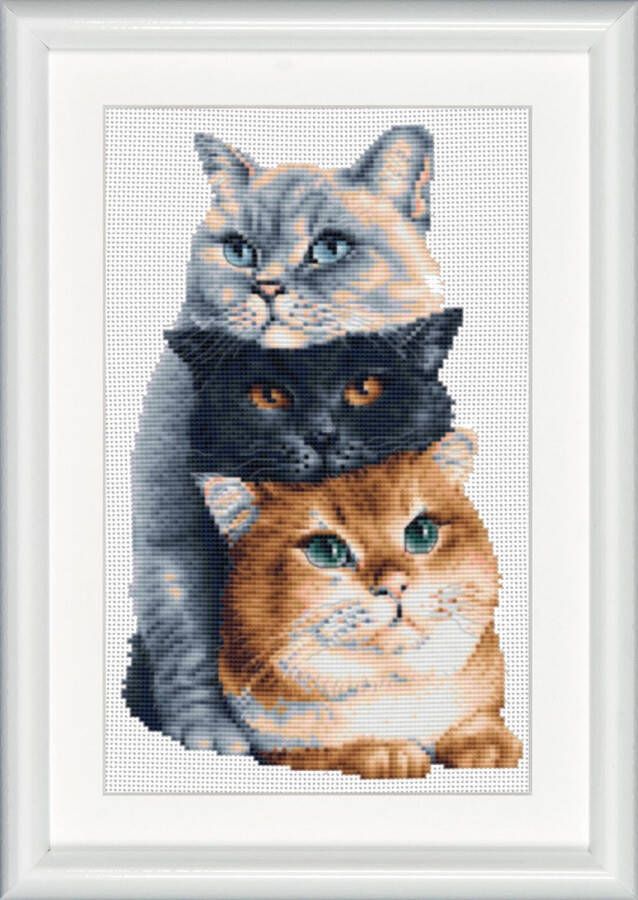 Dutch Stitch Brothers DIY borduurpakket DSB012A Drie katten Wit Aida 26 x 18 cm
