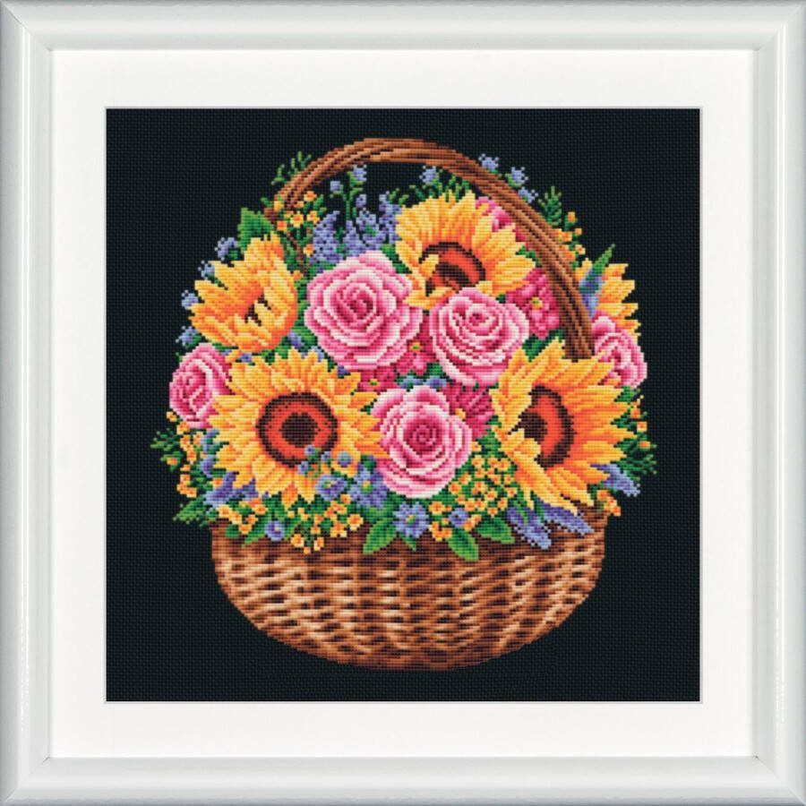 Dutch Stitch Brothers DIY borduurpakket DSB016 Bloemenmand Zwart Aida 32 x 32 cm