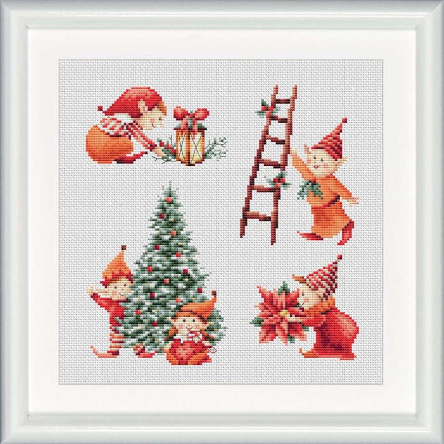 Dutch Stitch Brothers DIY borduurpakket DSB017A Kerst Elf Aida Black 25 x 25 cm