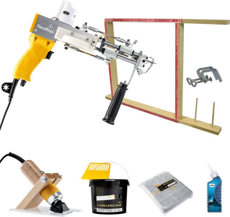 Dutch Tufting Gun Beginnerspakket XL Starter kit met Tufting Machine AK-DUO PRO geel Tufting Frame Tufting Doek Tufting Lijm Tapijt Tondeuse en olie Beginnen met Tuften