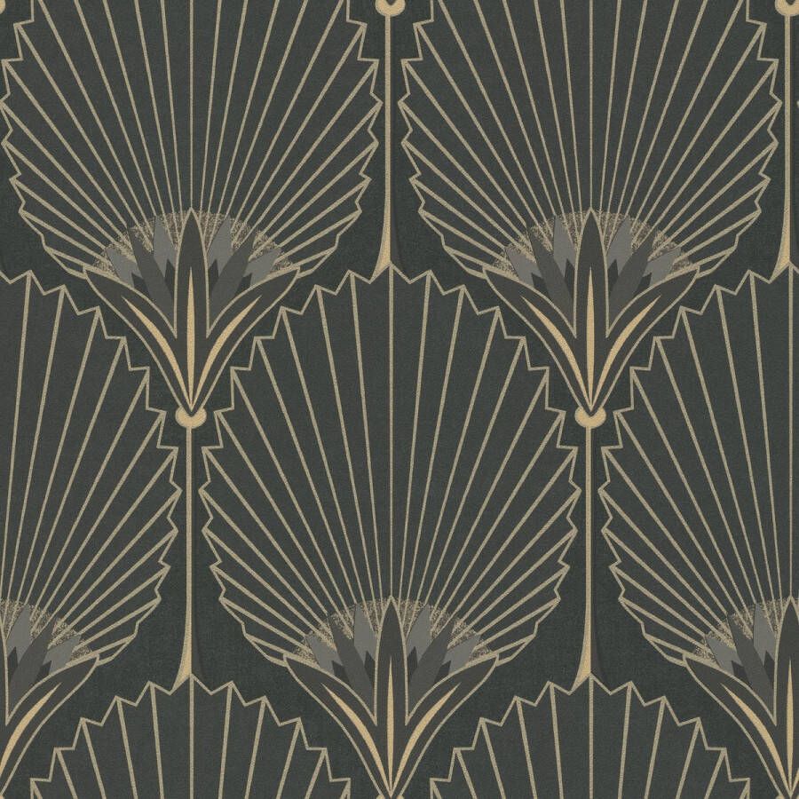 Dutch Wallcoverings Duch Wallcoverings Asperia- Nile Palm zwart goud vliesbehang 10m x 53cm A54901