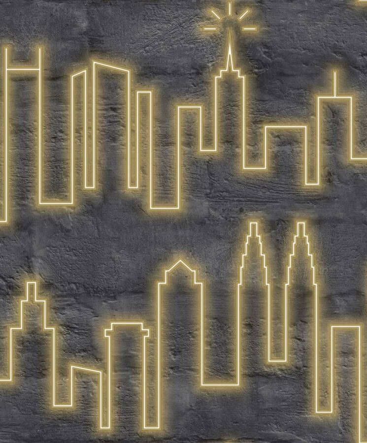 Dutch Wallcoverings Duch Wallcoverings Loft- skyline neon grijs goud vliesbehang 10m x 53cm M531-02