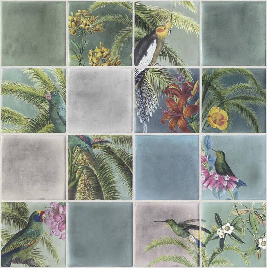 Dutch Wallcoverings Escapade tegel vogel groen blauw steen met print (vliesbehang multicolor)