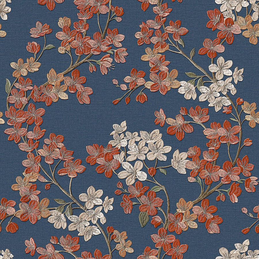 Dutch Wallcoverings Grace Cherry blossom blue copper vliesbehang 10m x 53cm GR322206