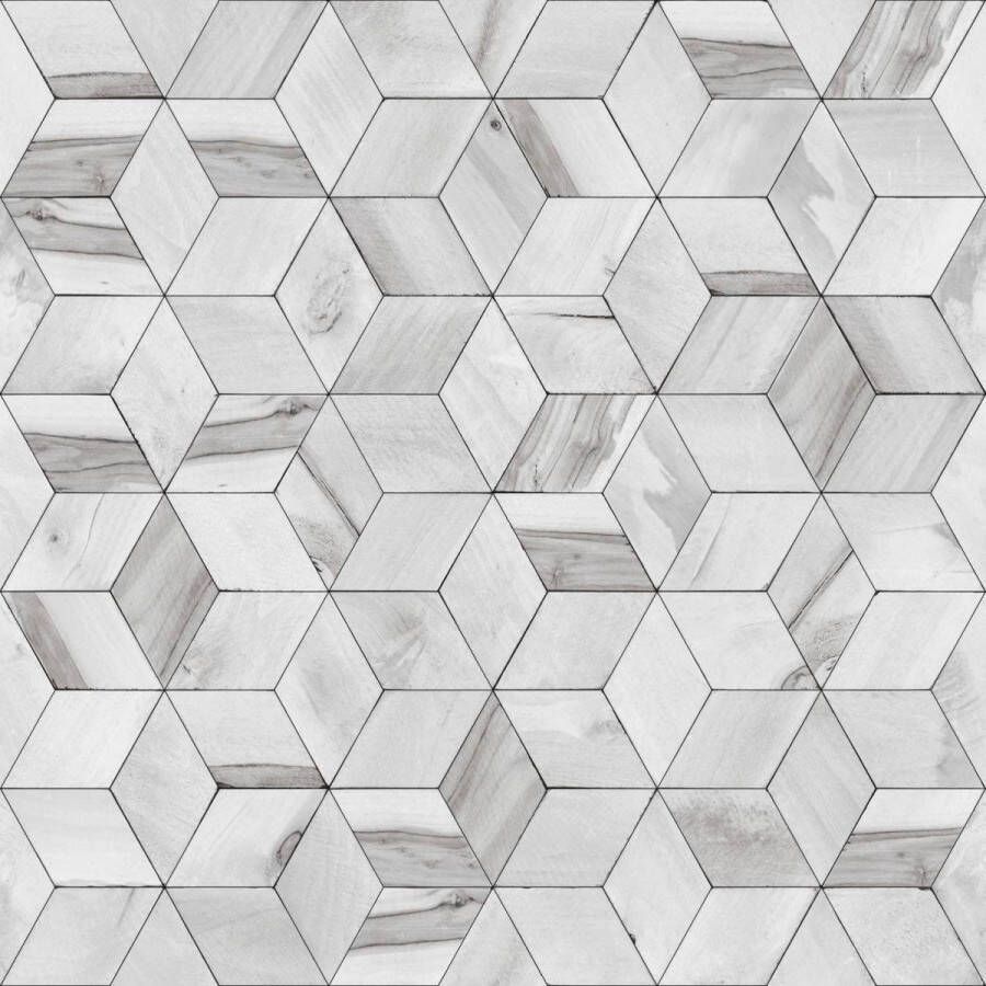 Dutch Wallcoverings Hexagone 3D kubus grijs modern (vliesbehang grijs)