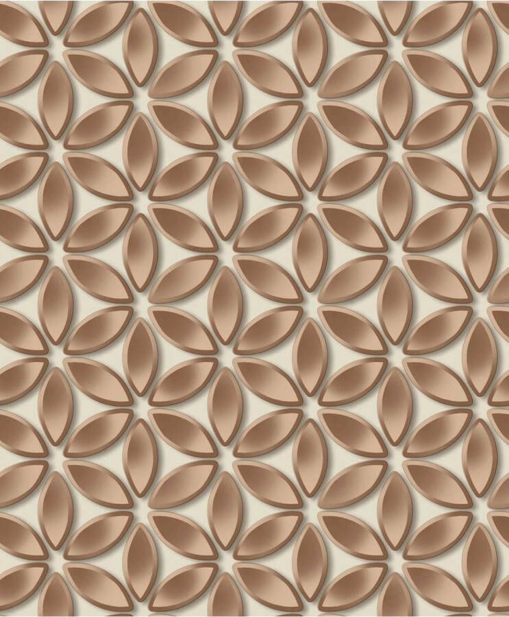 Dutch Wallcoverings Hexagone dessin beige koper modern (vliesbehang bruin)