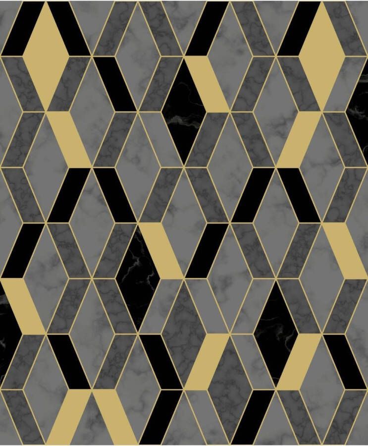 Dutch Wallcoverings Hexagone ruit grafisch zw goud modern (vliesbehang goud)