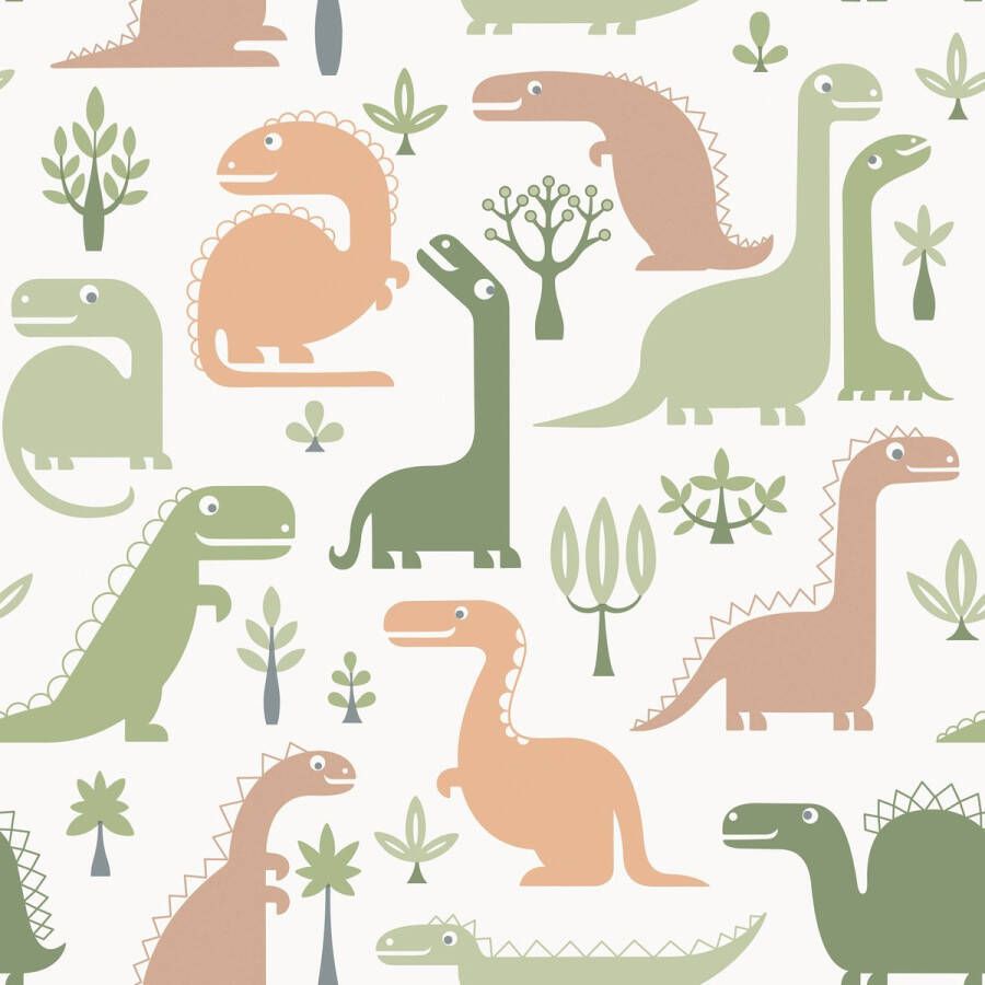 Dutch Wallcoverings Little Kids- Dinosaur groen beige vliesbehang 10m x 53cm LL10128