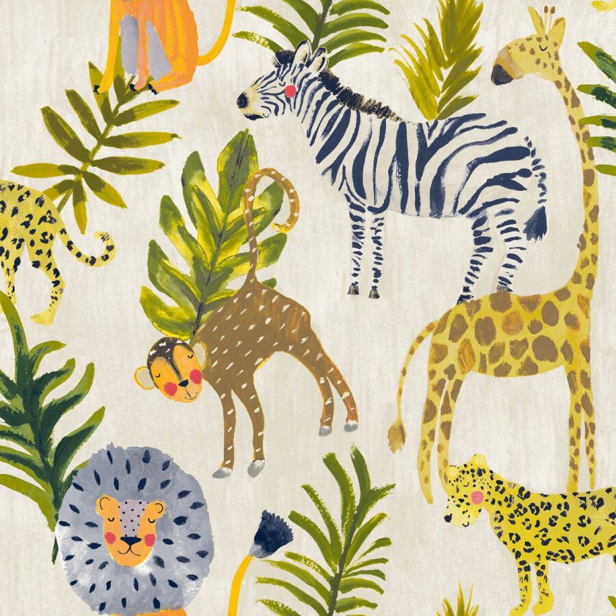 Dutch Wallcoverings Little Kids- Jungle groen beige vliesbehang 10m x 53cm JS2101