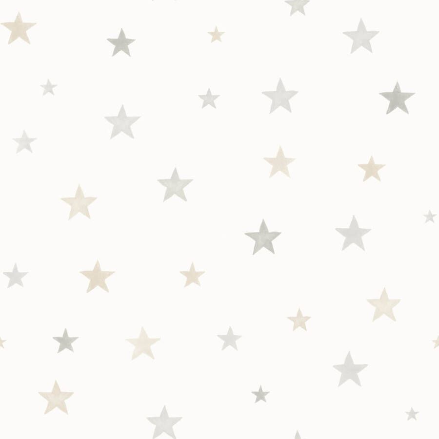 Dutch Wallcoverings Little Kids- Stars beige wit vliesbehang 10m x 53cm JS3011