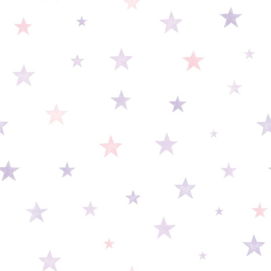 Dutch Wallcoverings Little Ones Stars roze lila natuur (vliesbehang roze)