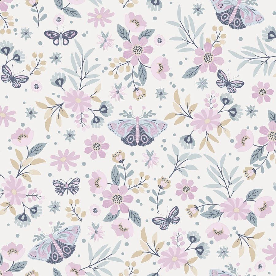 Dutch Wallcoverings My Kingdom- Butterflies roze blauw vliesbehang 10m x 53cm M581-03