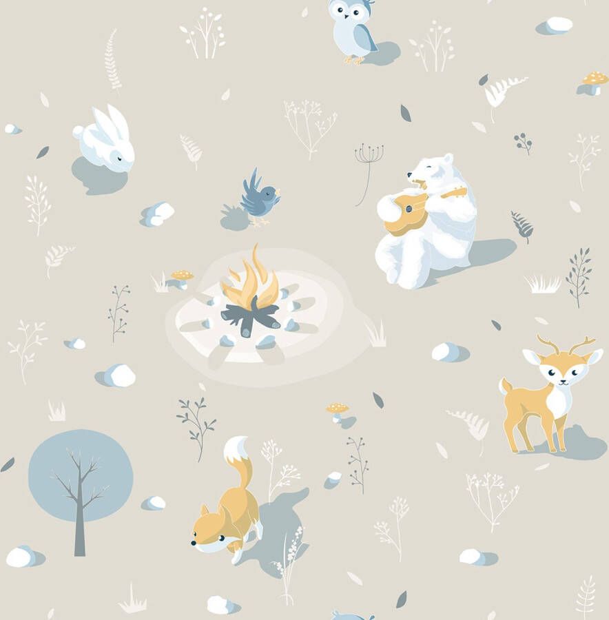 Dutch Wallcoverings My Kingdom- Campfire Animals beige vliesbehang 10m x 53cm L313-07