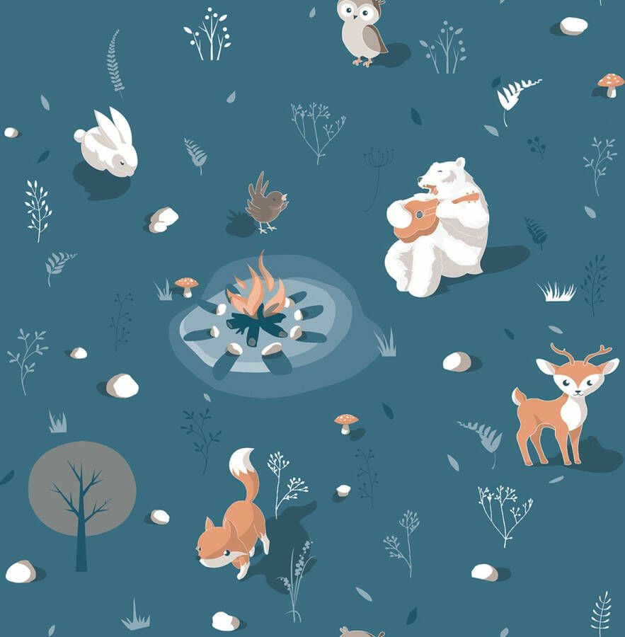 Dutch Wallcoverings My Kingdom- Campfire Animals blauw vliesbehang 10m x 53cm L313-11