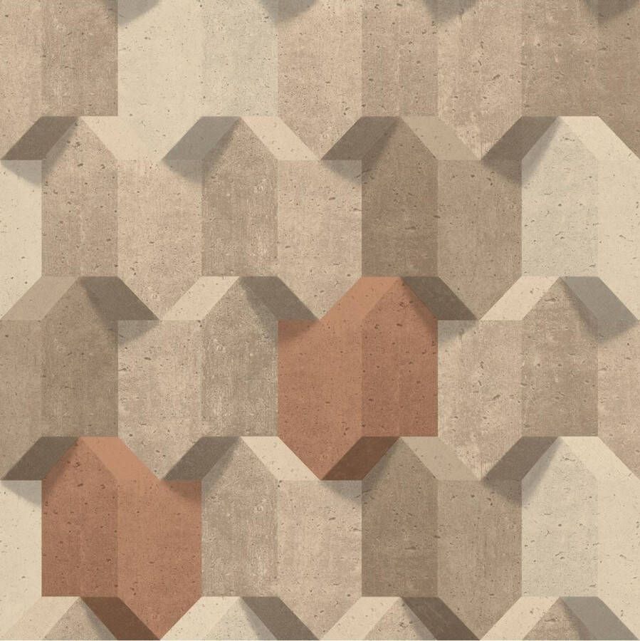 Dutch Wallcoverings Reflets 3D dessin beige bruin beton (vliesbehang grijs)