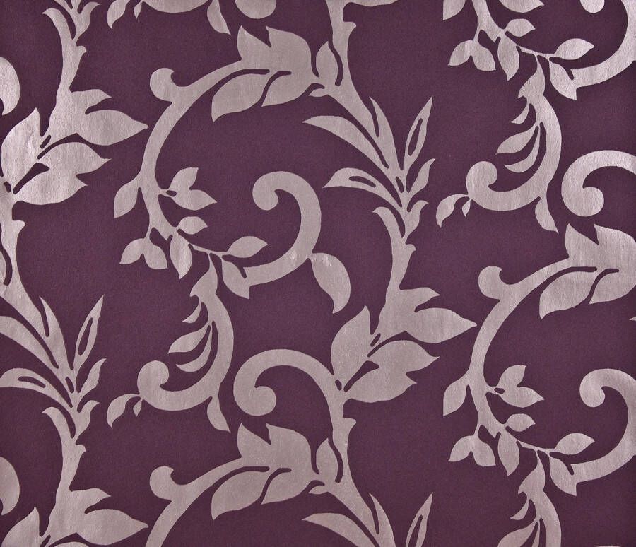 Dutch Wallcoverings Vliesbehang tak donkerpaars zilver