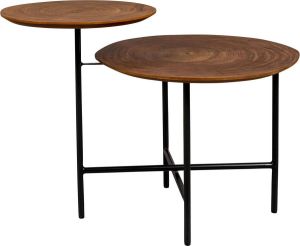 Dutchbone Mathison – Bijzettafel Salontafel -set van 2 geschakelde tafels MDF bladen met houtmotief en stevig metalen onderstel
