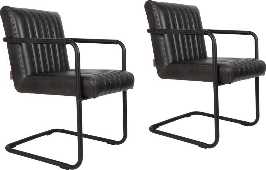 Dutchbone Eetkamerstoel 'Stitched' PU kleur Donkergrijs