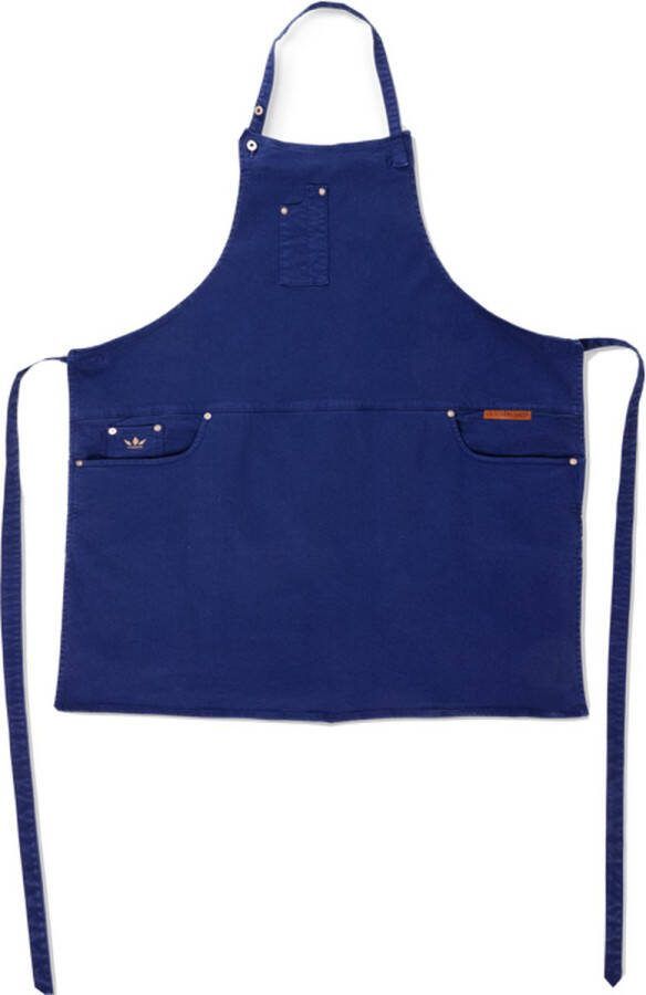 Dutchdeluxes keuken -en Barbecue schort met 5 zakken Indio jeans Blauw denim