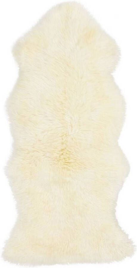 Dutchskins Designer schapenvacht vloerkleed 135 x 80 cm patchwork Ivoor wit; Wit Hoogpolig vloerkleed natuurlijke vorm