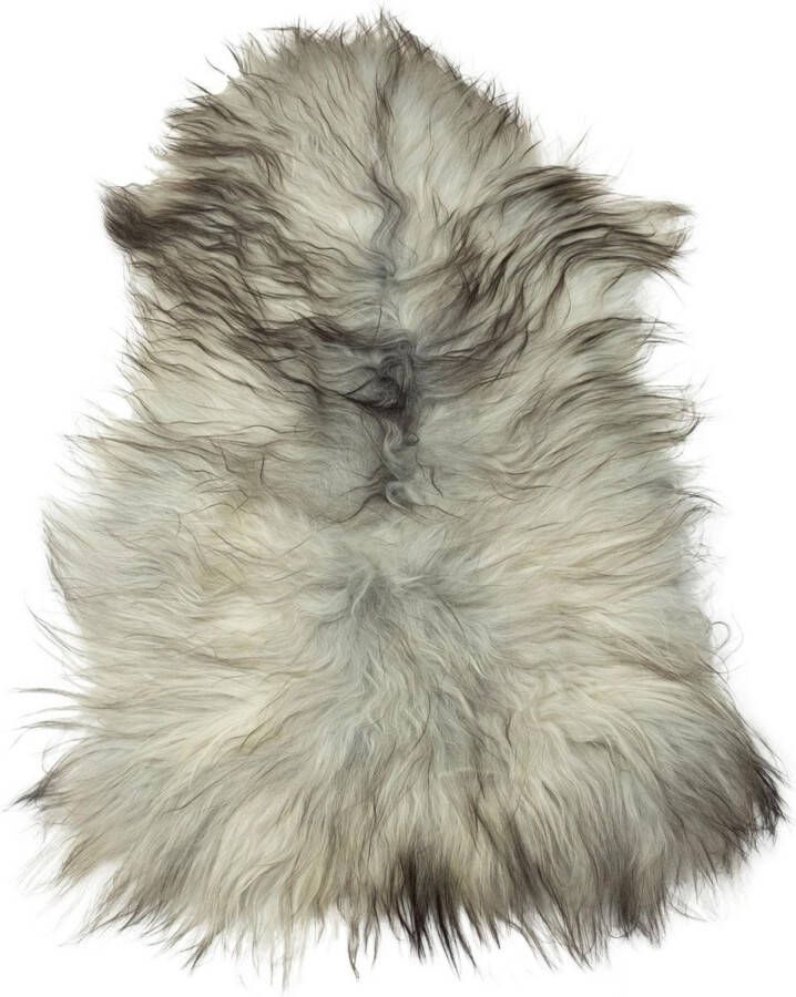 Dutchskins Natuurlijk grijs witte schapenvacht langharig (IJslands) schapenvacht IJslands 110 x 70 cm schapenvacht kleed 100% echt schapenvel