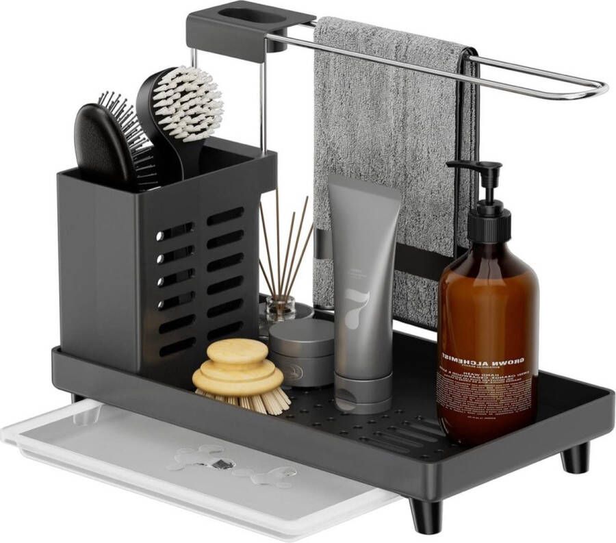 Duurzaam&Mi Gootsteen organizer Keuken spoelbak organizer keukengerei mand voor keuken badkamer afdruipbak lijm werkblad dubbel gebruik spons borstel zeepbakhouder