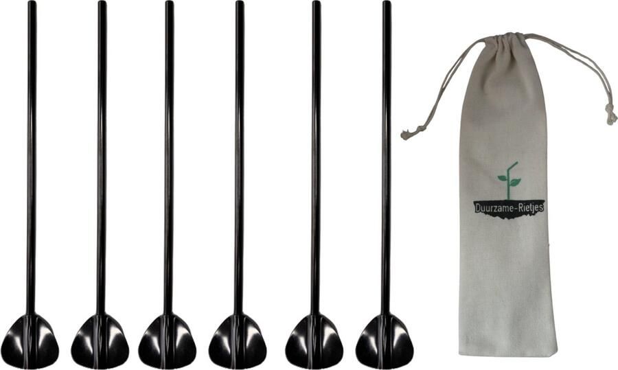 Duurzame-Rietjes RVS Lepelrietjes Zwart 6 Stuks Lepel Rietjes Lange Lepels 21 5 CM Thee Lepels Longdrink Lepels