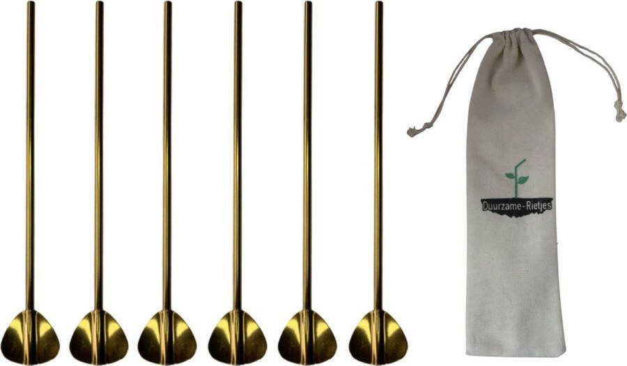 Duurzame-Rietjes RVS Lepelrietjes Goud 6 Stuks Lepel Rietjes Lange Lepels 21 5 CM Thee Lepels Longdrink Lepels
